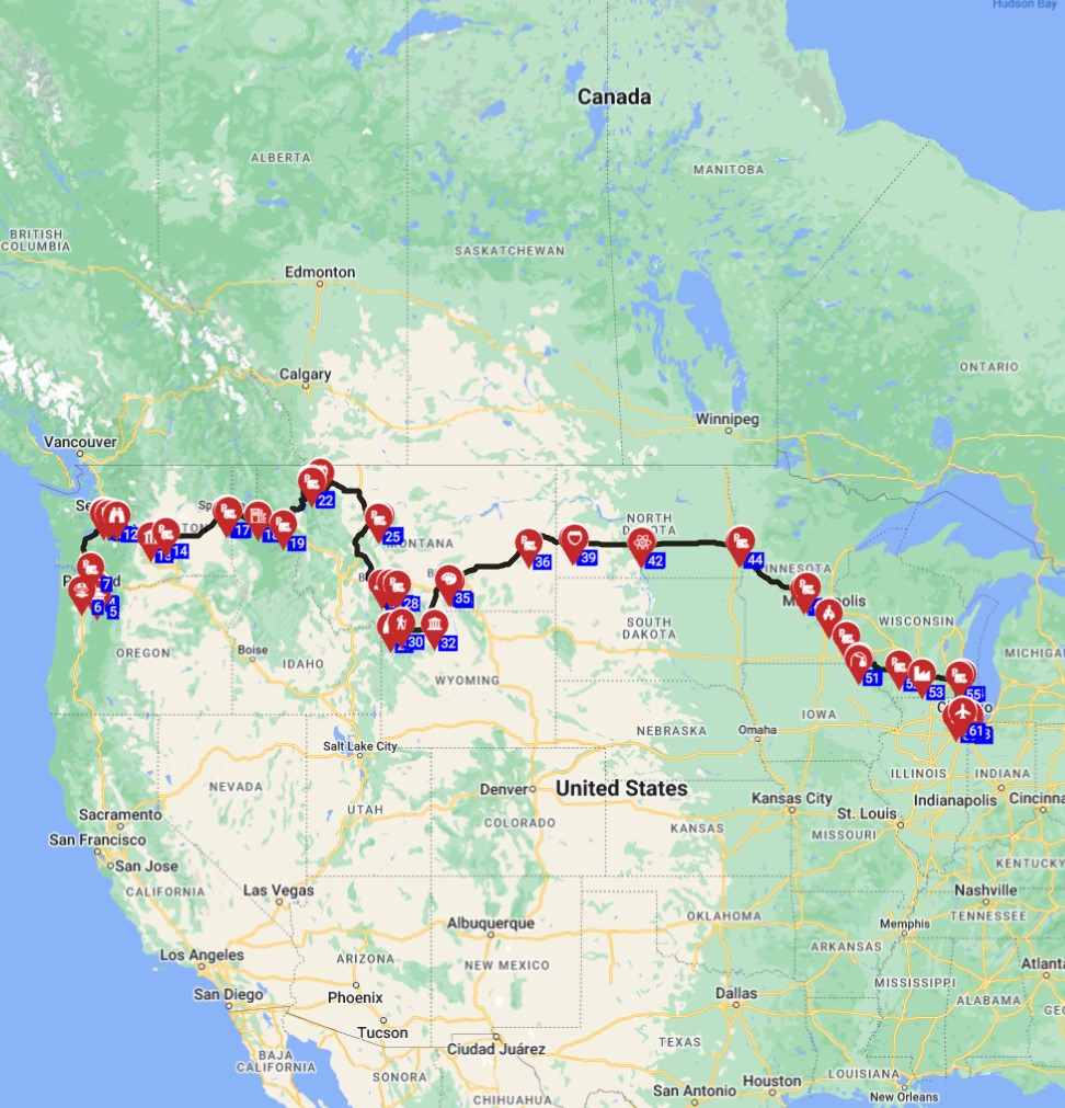 Portland to Chicago RV route planner USA motorhome trip planner